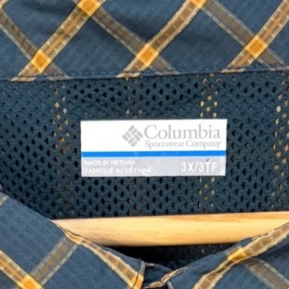 Columbia Mens 3X Omni-Shade Plaid Fishing Shirt Long Sleeve Teal Orange AS1282 - Picture 4 of 7